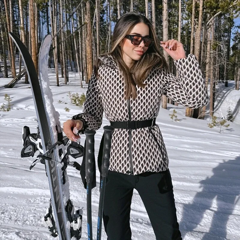 

2025 Cross-Border European And American Women's Fashion Aliexpress Hot-Selling Warm With Belt Long Sleeve Ski Cotton Jacket Coat