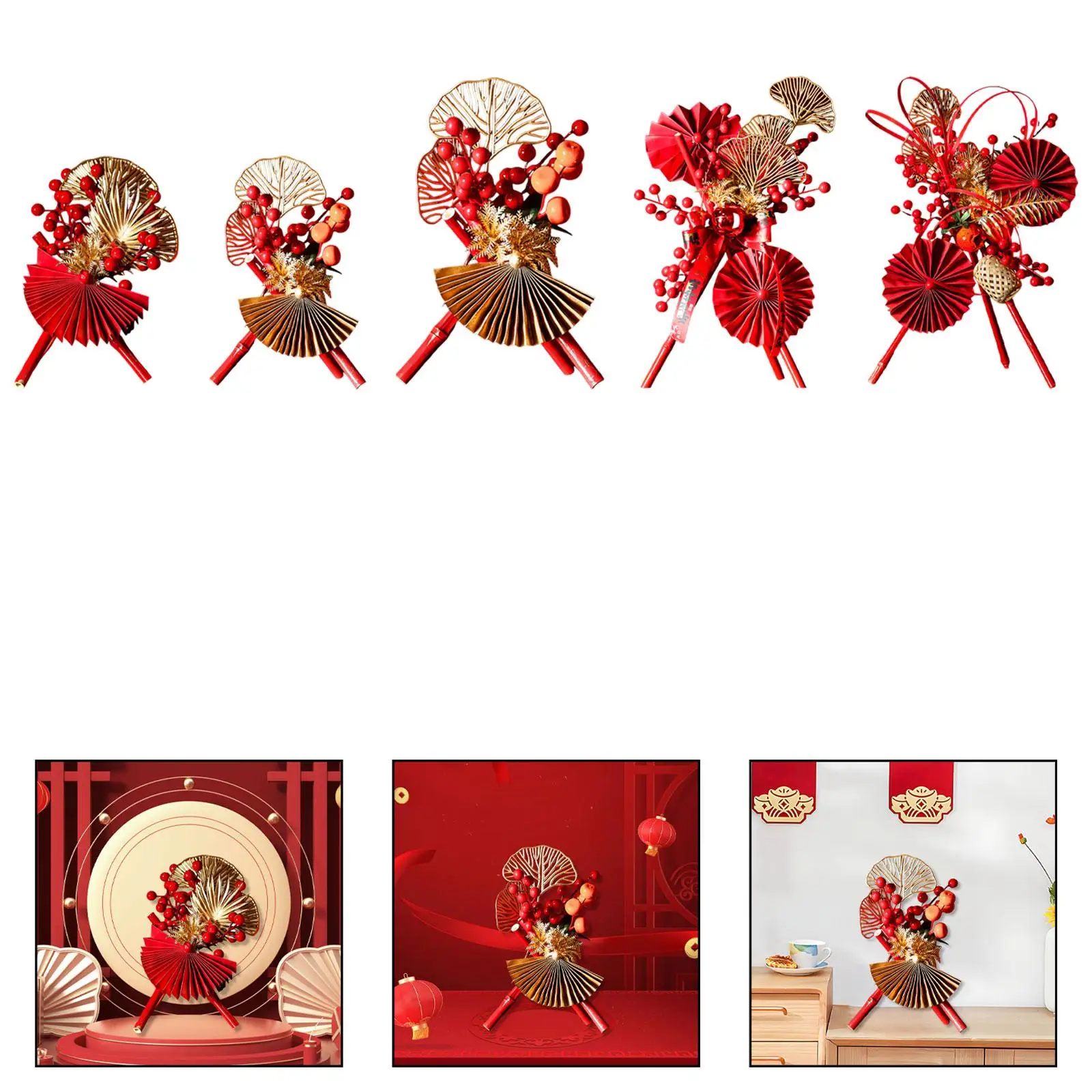Chinese New Year Tabletop Decor Bamboo Berries Centerpiece Spring Festival Lucky Figurine for Home Office Shelf Use view 6