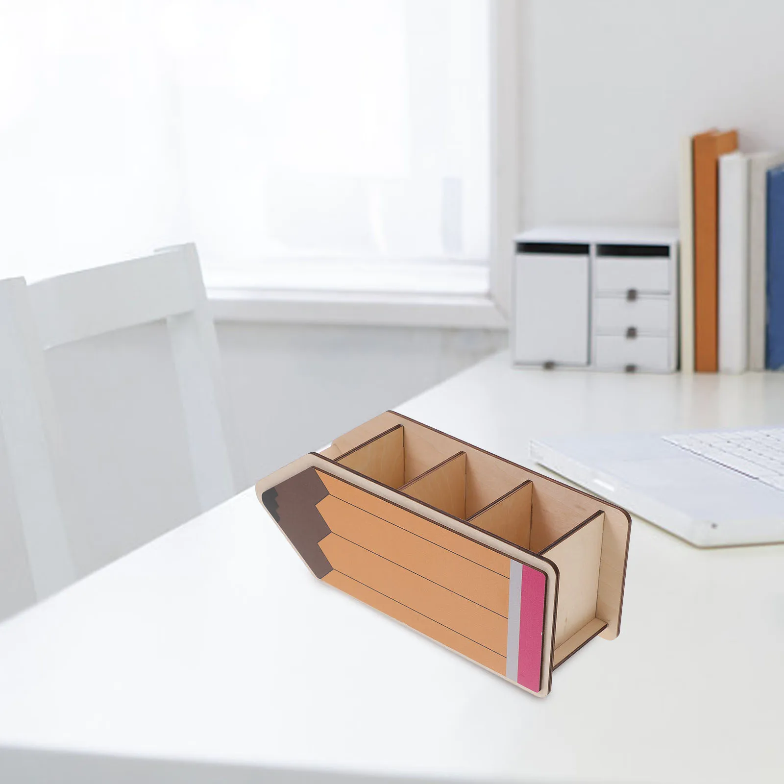 

Wooden Pencil Shaped Pen Holder Desk Organizer Cute Pencil Box for Office School Storage Container Marker Holder