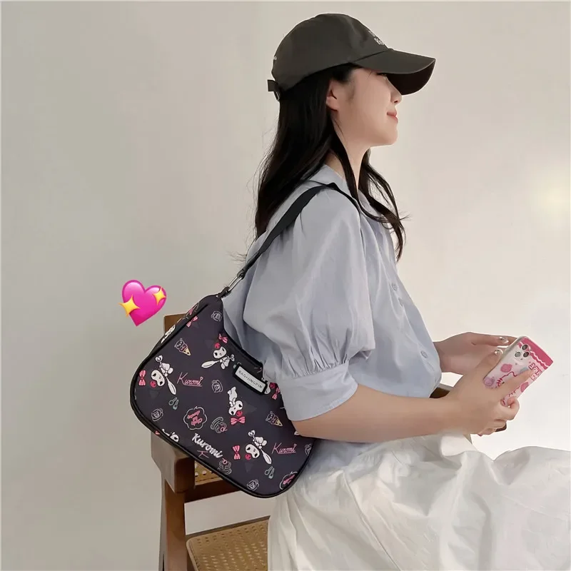 Sanrio-Bolso de hombro de Hello Kitty para mujer, bolsa de mano informal con estampado de dibujos animados, gran capacidad, regalo