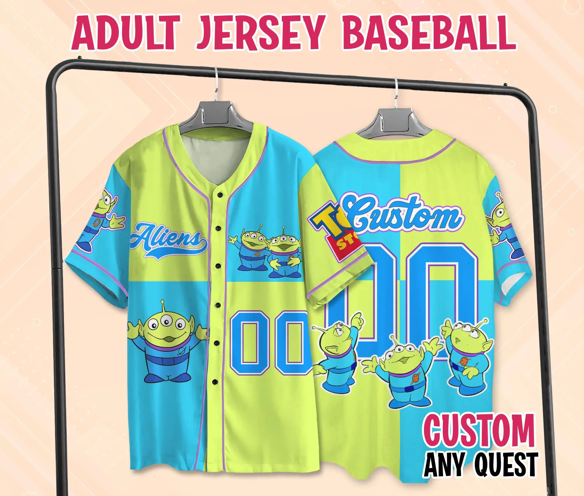 Custom Disney Toy Story Baseball Jersey Collection Choose Toy Characters Shirts Custom Name Kid Youth Adult Jersey Camicia Uomo
