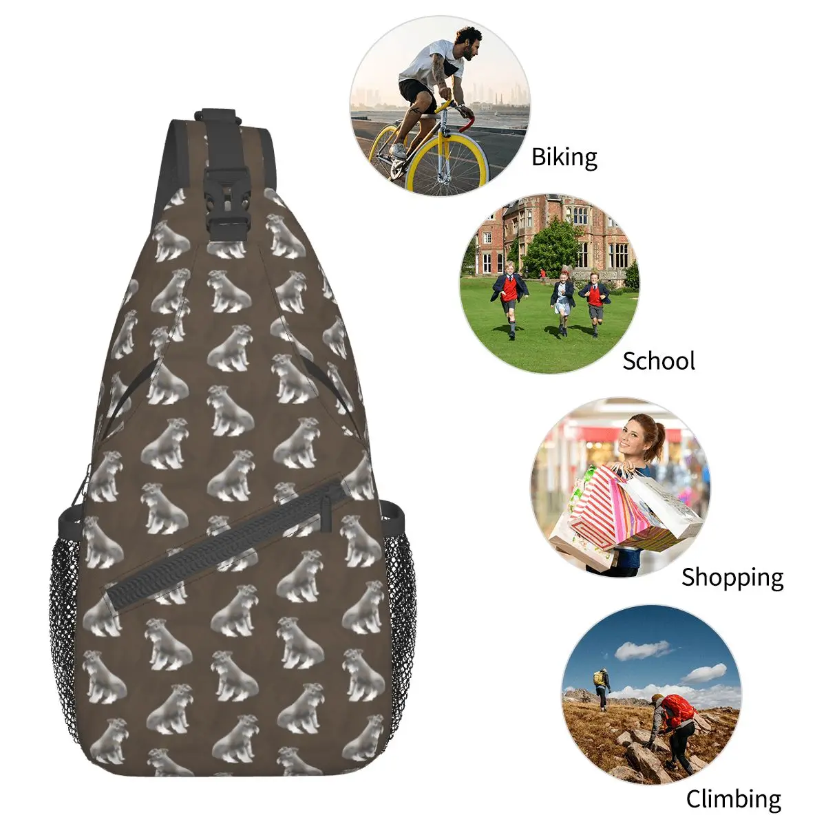 Niedliche Schnauzer Hund Tier kleine Schulter tasche Brust Cross body Schulter Rucksack Wandern Reise Tages rucksäcke bedruckte Tasche