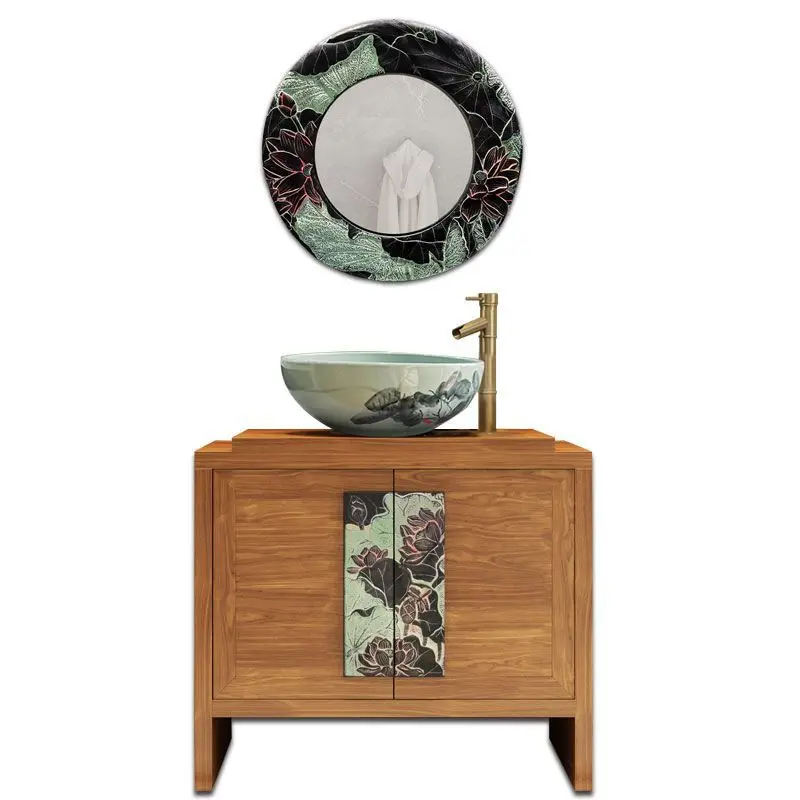 

Современная китайская настольная раковина для ванной комнаты в отеле или чайной, антикварный креативный художественный шкаф-комбинация для умывальника