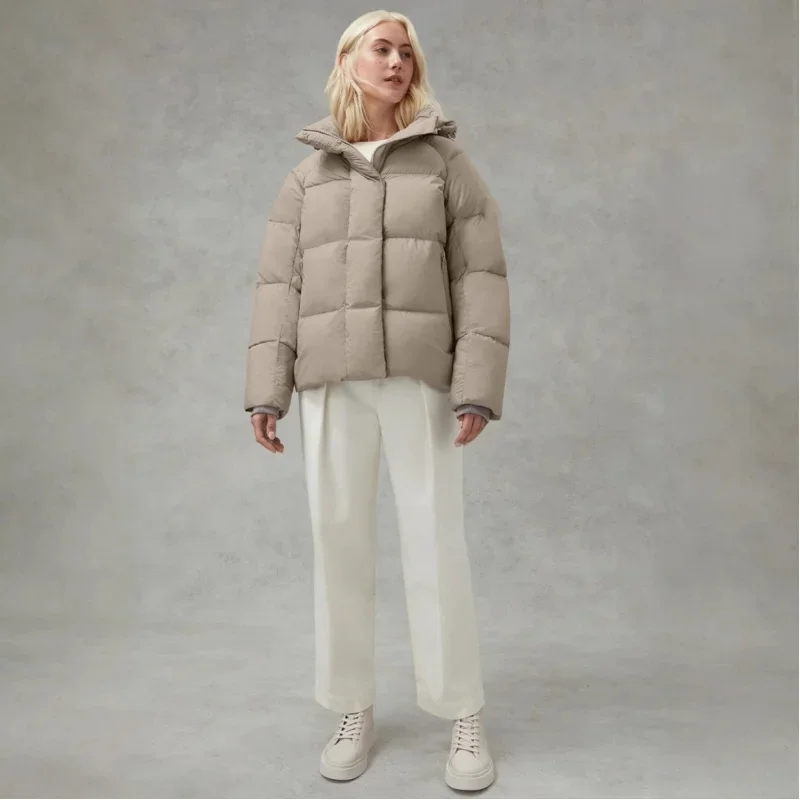 Cana * a go * se einfarbige wind dichte Crop Puffer Jacke Winter dicke kurze Stil 90% weiße Gänse daunen jacke Damenmode Mäntel