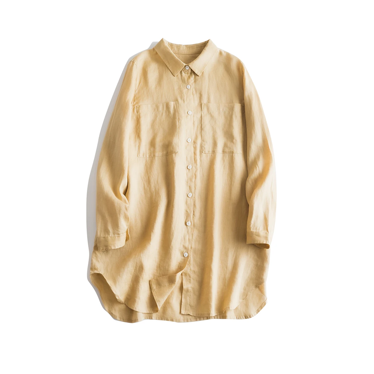 Csa  de Linho Puro de Manga Longa com Gola, Caimento Solto Artístico com Bolso ande, Agasalho Fino de Aodão e Linh...