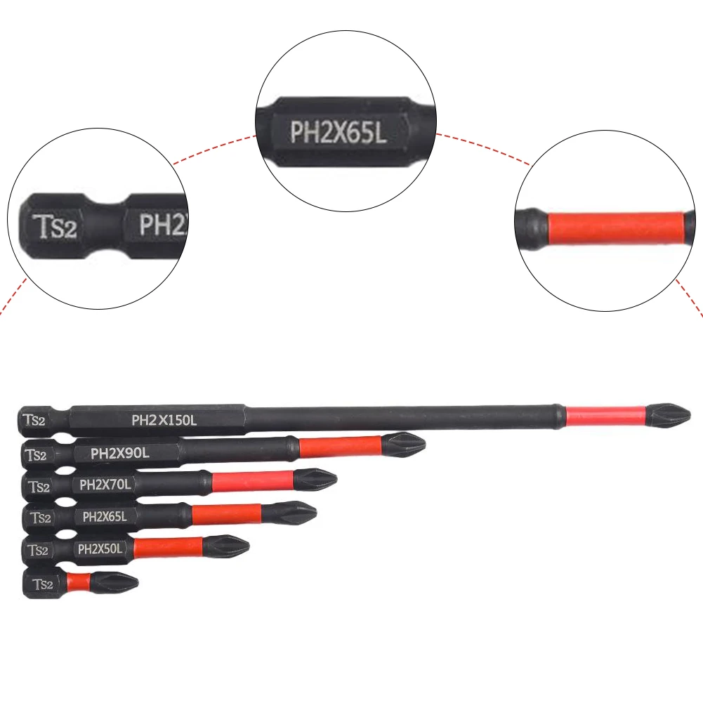 Jeu de tournevis en croix magnétique, tête de lot coordonnante pour perceuse à main électrique, pièces d'outils électriques, PH2, 25-150mm, 6 pièces par ensemble