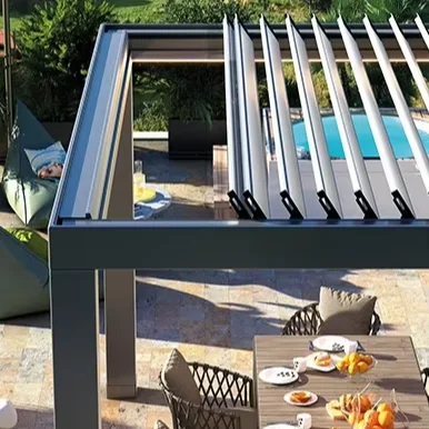 

New Design Outdoor Automatic Aluminium Waterproof Retractable Louvered Roof System Pergolas Powder Coated Frame Nature Pressure