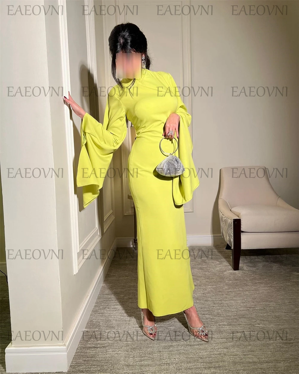 تخصيص عارية الذراعين شرابة مثير مستقيم فساتين لحضور الحفلات الموسيقية عالية طويلة الأكمام الكاحل طول مزاجه مساء فساتين الحفلة #3