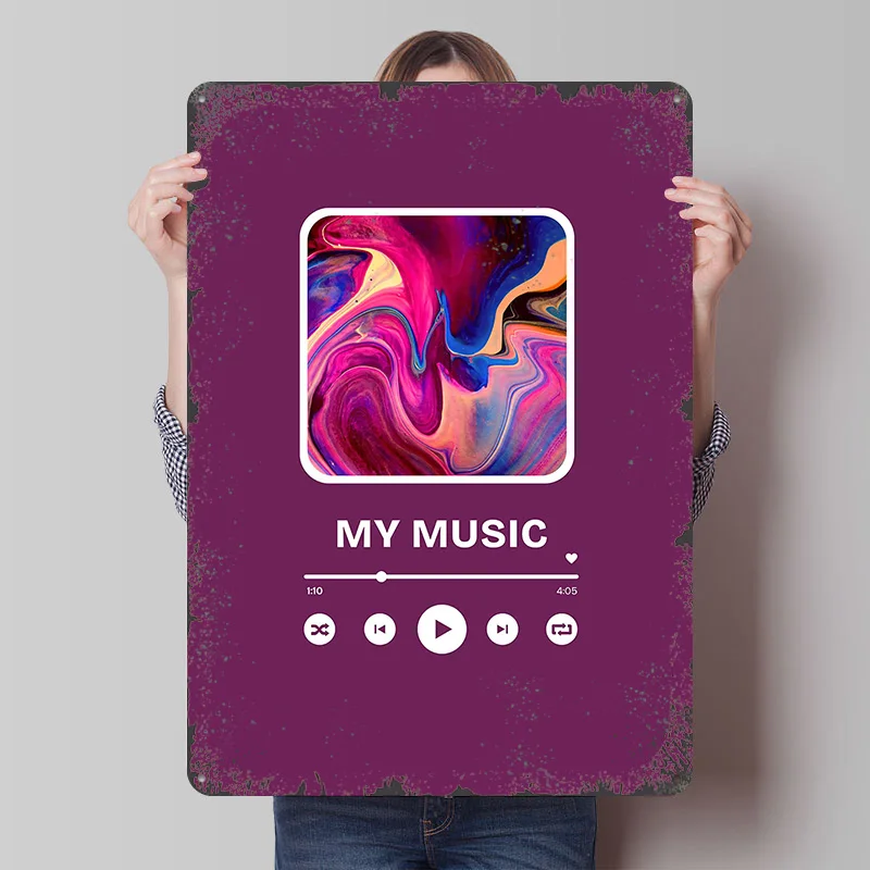 Music Player Interface Printed Poster Customized Wall Art Retro Vintage Metal Tin Signs for Room Decoration At Home Decor Items