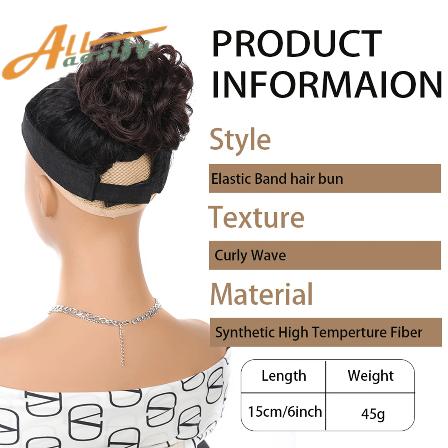 Natural black synthetic hair clip bun messy curly hair bun clip hair extension wig on a woman's ponytail image 4