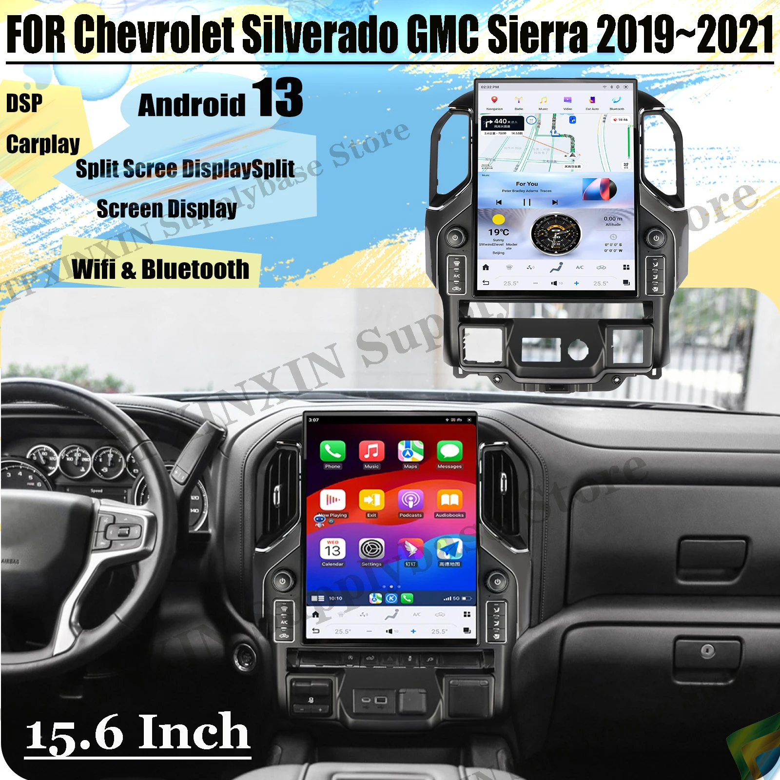 

Экран Android с автоматическим экраном, головное устройство для Chevrolet Silverado GMC Sierra 2019 2020 2021, автомобильный GPS-навигатор, радиоприемник