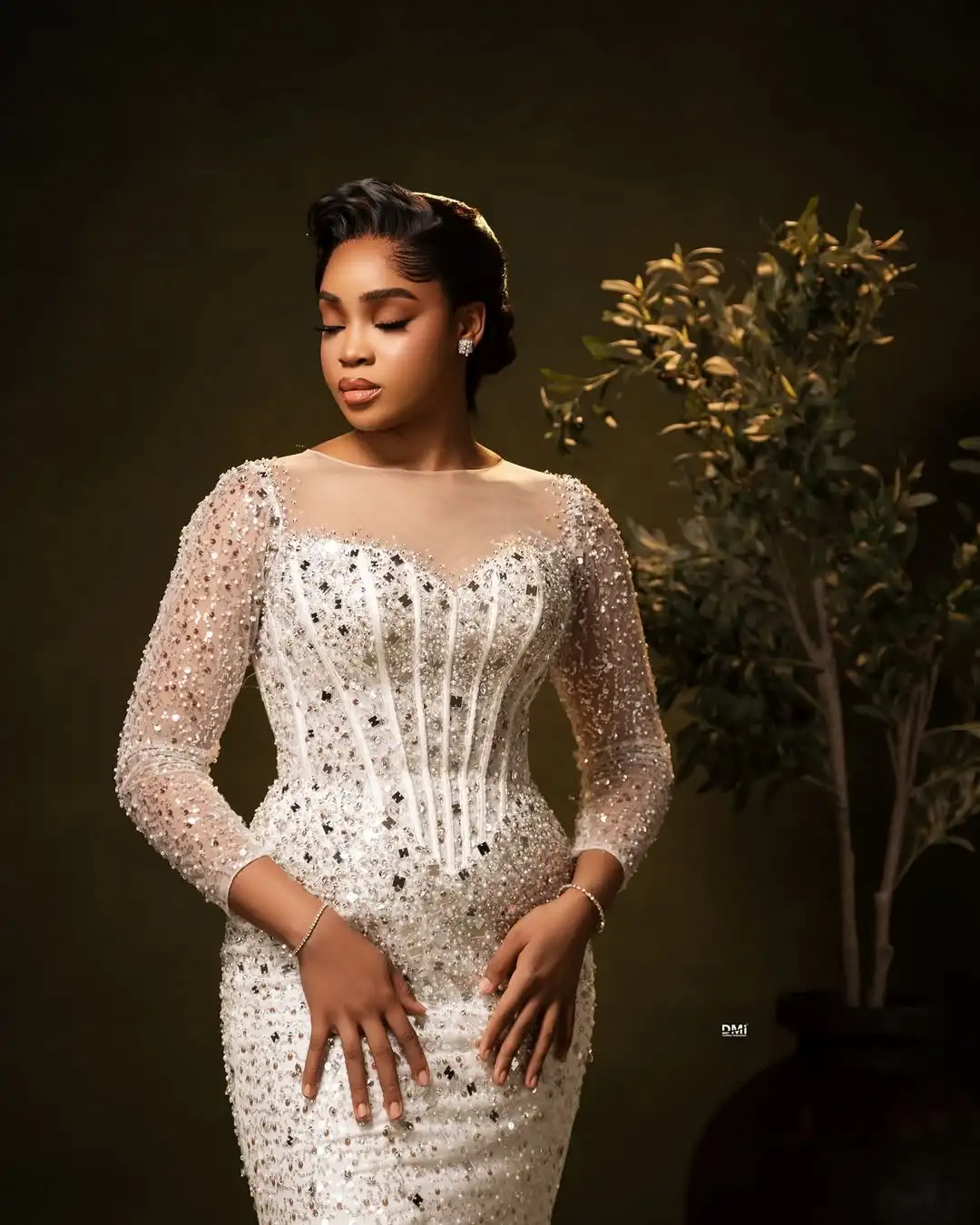 Robe d'anniversaire en dentelle perlée africaine, manches longues, cristaux, robe de réception de mariage, Aso Ebi, robes de bal blanches, robe formelle