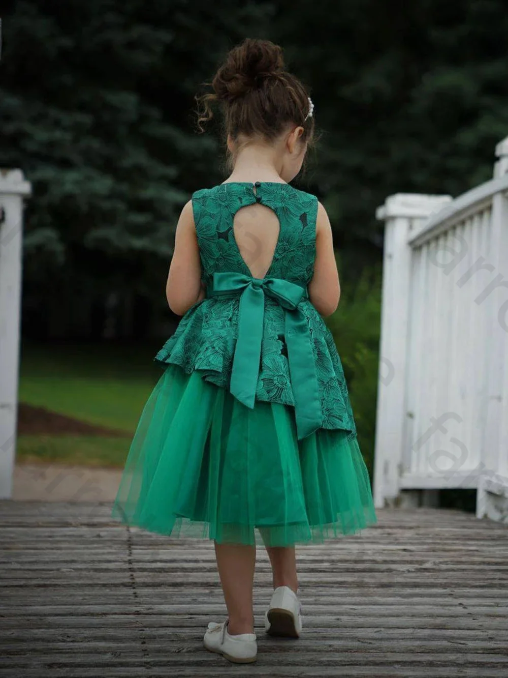 Customized Lovely Green Flower Girls Lace Dresses O Neck Sleeveless A Line Sequined Casual Wear Children Clothing Vestido Kids