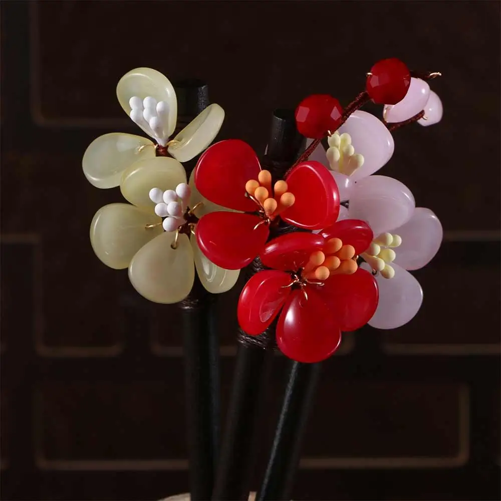 

Hanfu Dress 1 Pc Flower Glass Handmade Hair Fork Hairpin Hair Sticks Wooden