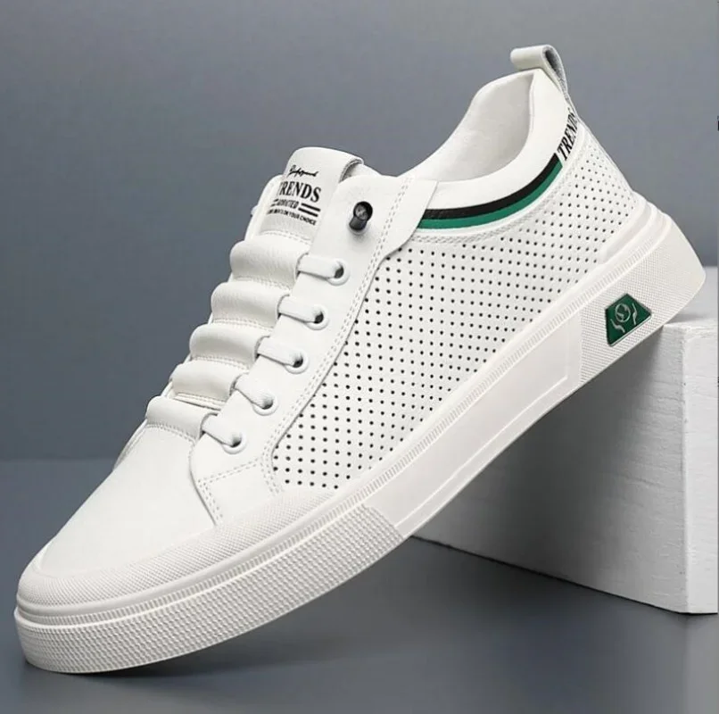 

New Style Casual Shoes for Men Genuine Leather Casual Shoes Flat Skateboard Shoes Summer Breathable Cow Leather Sneaker