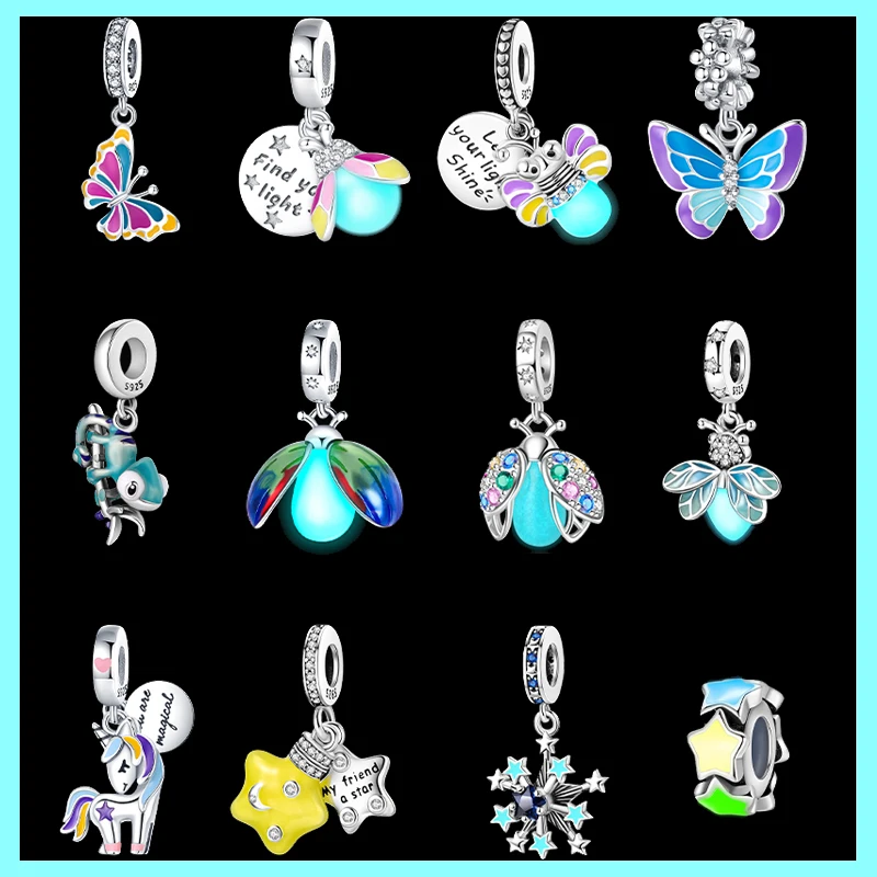 925 Sterling Silver Firefly Chameleon Luminous Color Changing Series Charms Beads Fit Pandora Original Bracelets DIY Jewelry