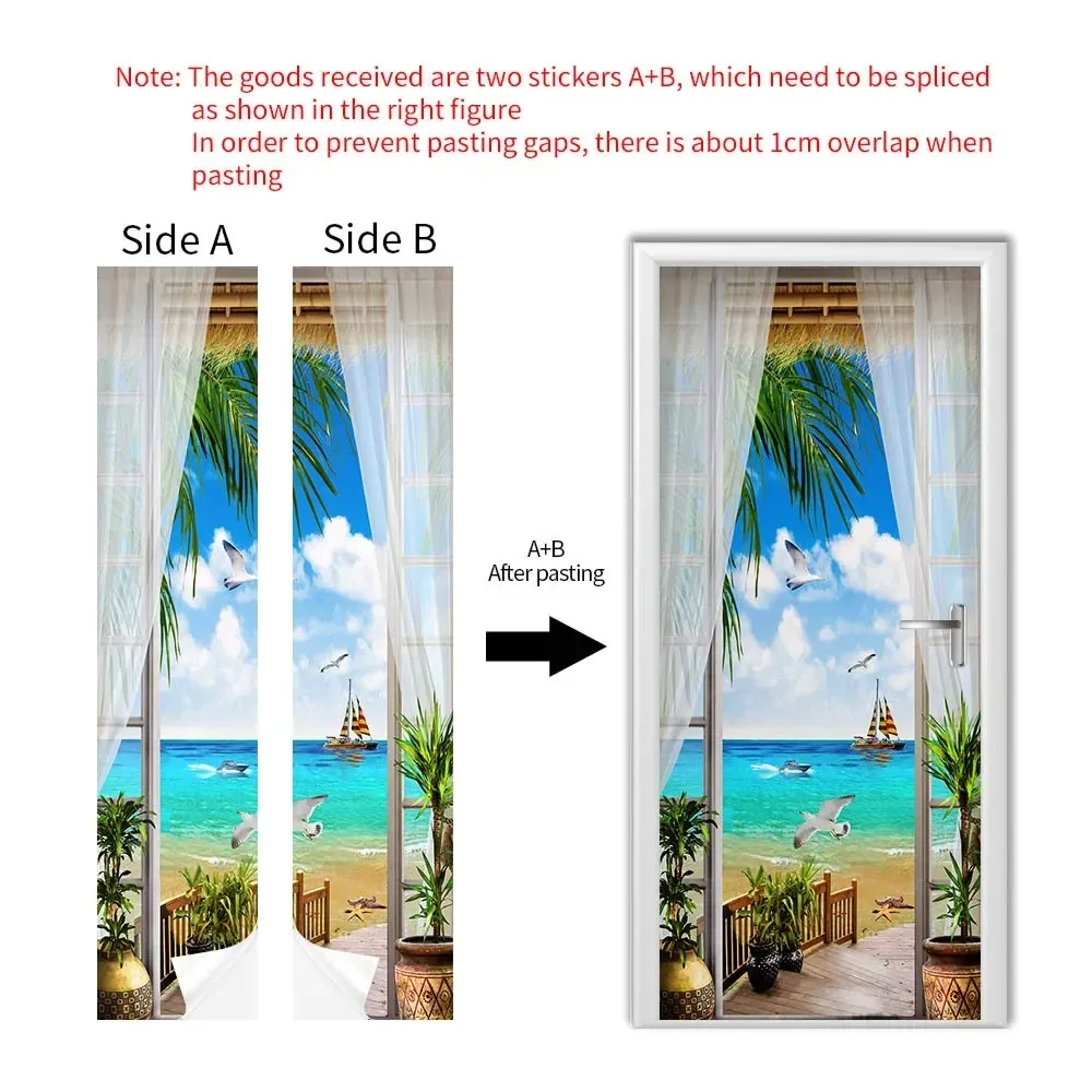 3D Forest Stream Waterfall Door Sticker Nature Green Tree Path Scenery Removable Self Adhesive Wallpaper Home Decor