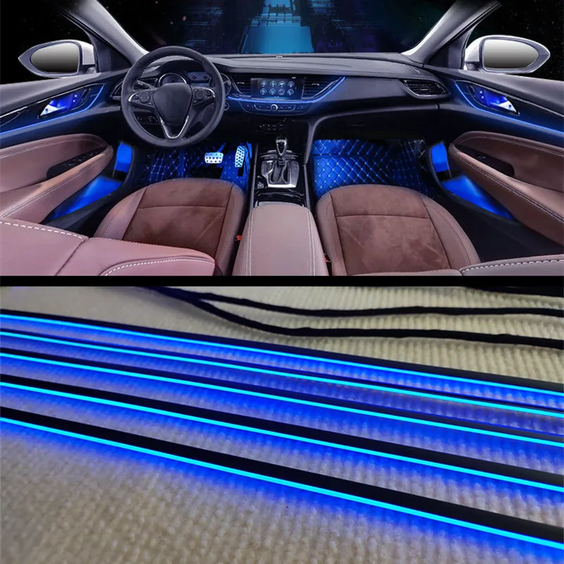 18 in 1 Automotive Universal LED Ambient Light 64 Color Acrylic Light Bar Symphony Ribbon Interior Rainbow Ambient Light Kit App