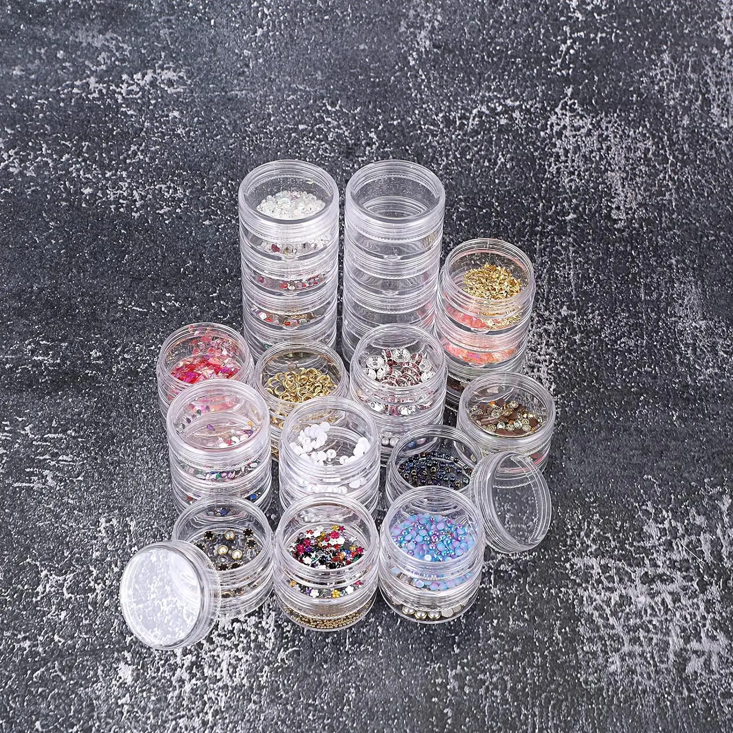 1 Set 5 Layer Cylinder Stackable Bead Containers Plastic Round Clear Storage Accessories Organizer Box Crafts Small Items