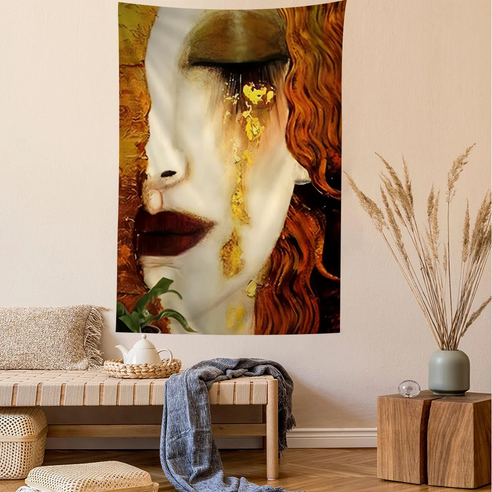 Gustav Klimt Freya Tears Kiss Figure Hanging Bohemian Tapestry Bohemian Wall Tapestries Mandala Cheap Hippie Wall Hanging