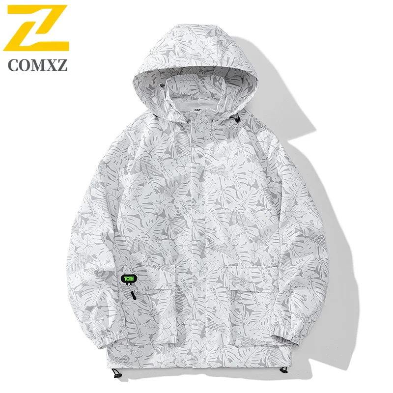 Outdoor Work Camo Jacket Men's Hiking Fishing Maple Leaf Pocket Waterproof Windbreaker Unisex Autumn New Running Sports Jackets