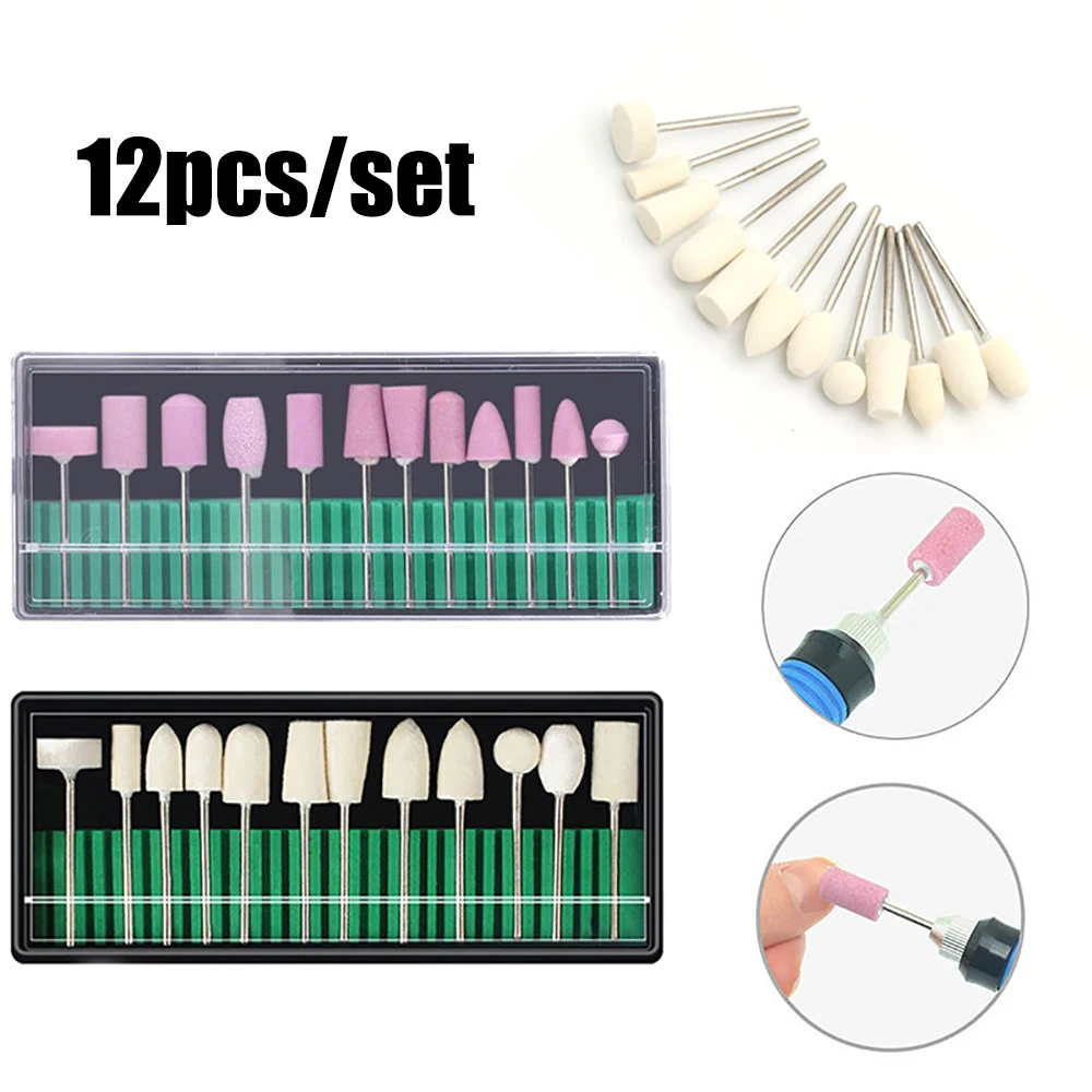 12 قطعة مسمار كهربائي لقمة ثقب مجموعة الكوارتز فرك حجر الماس الصوف قاطعة المطحنة لأدوات مانيكير طحن مطحنة باديكير عدة