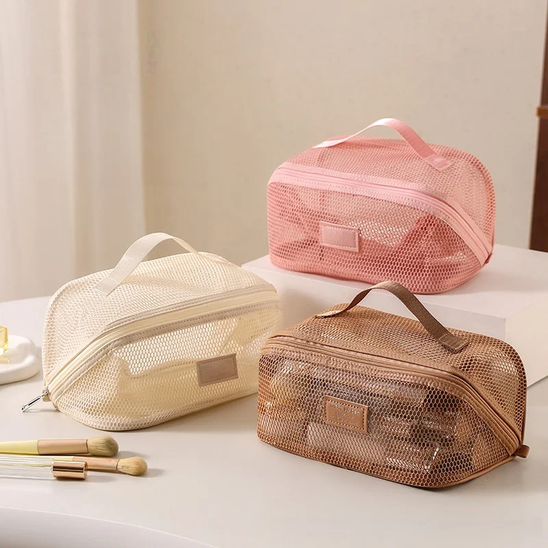 Direct Factory Supply Portable Large Clear Mesh Makeup Bag High End Travel Organizer For Storing Womens Cosmetics And Toiletries