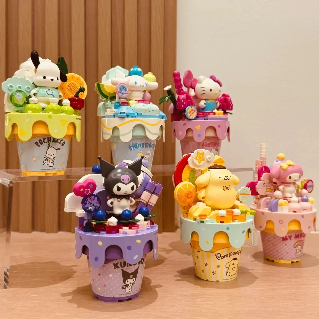 Keeppley Building Blocks Sanrio Ice Cream Cone Cinnamoroll Pochacco Hello Kitty My Melody Splicing Model Toy Ornaments Gift