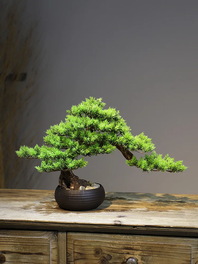 Chinese simulated welcoming pine false tree green plant bonsai hotel living room office porch home Zen decoration