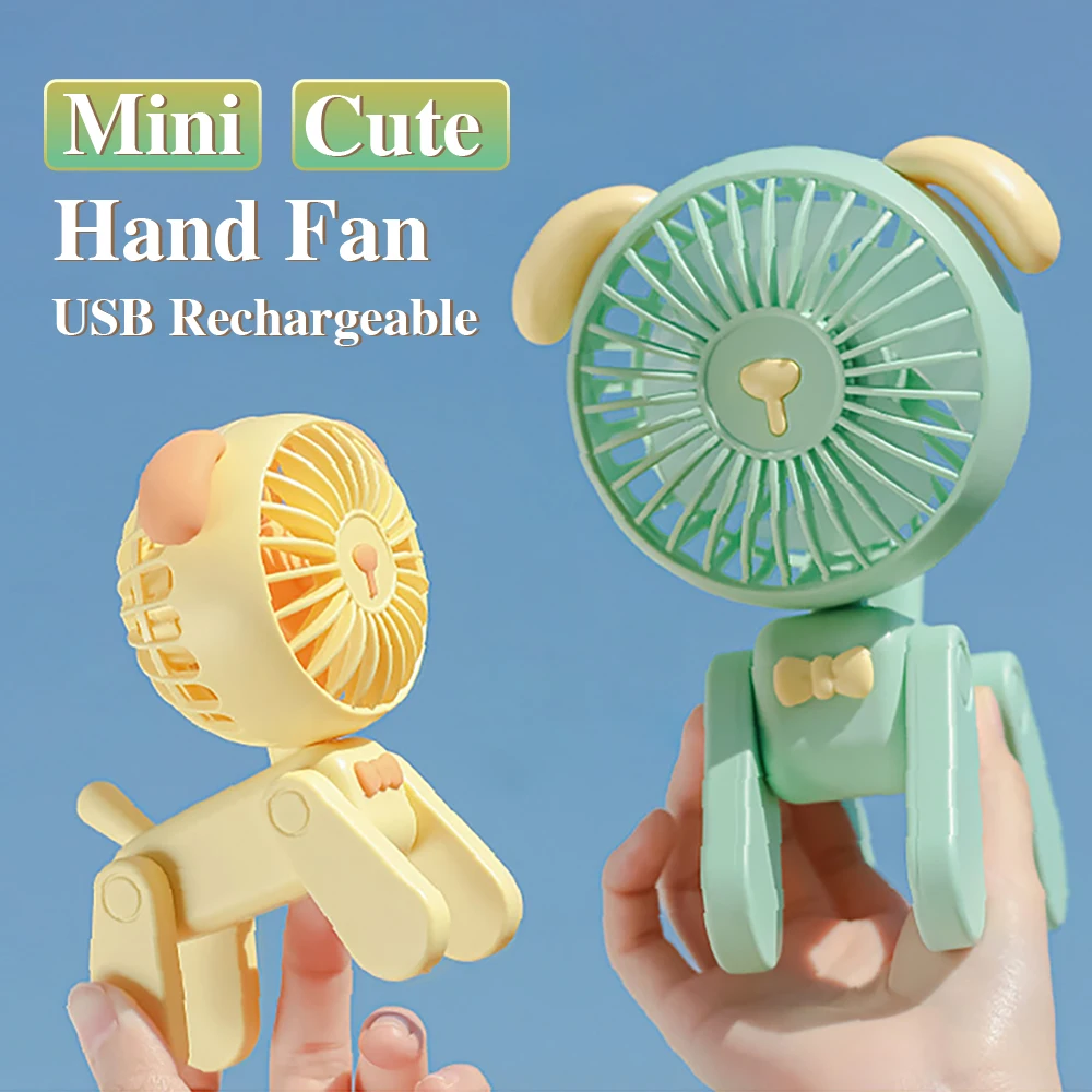 Mini Draagbare Hand Ventilator Usb Oplaadbare Leuke Puppy Fawn 3 Wind Snelheden Zomer Cooling Handheld Kleine Pocket Fans Travelling