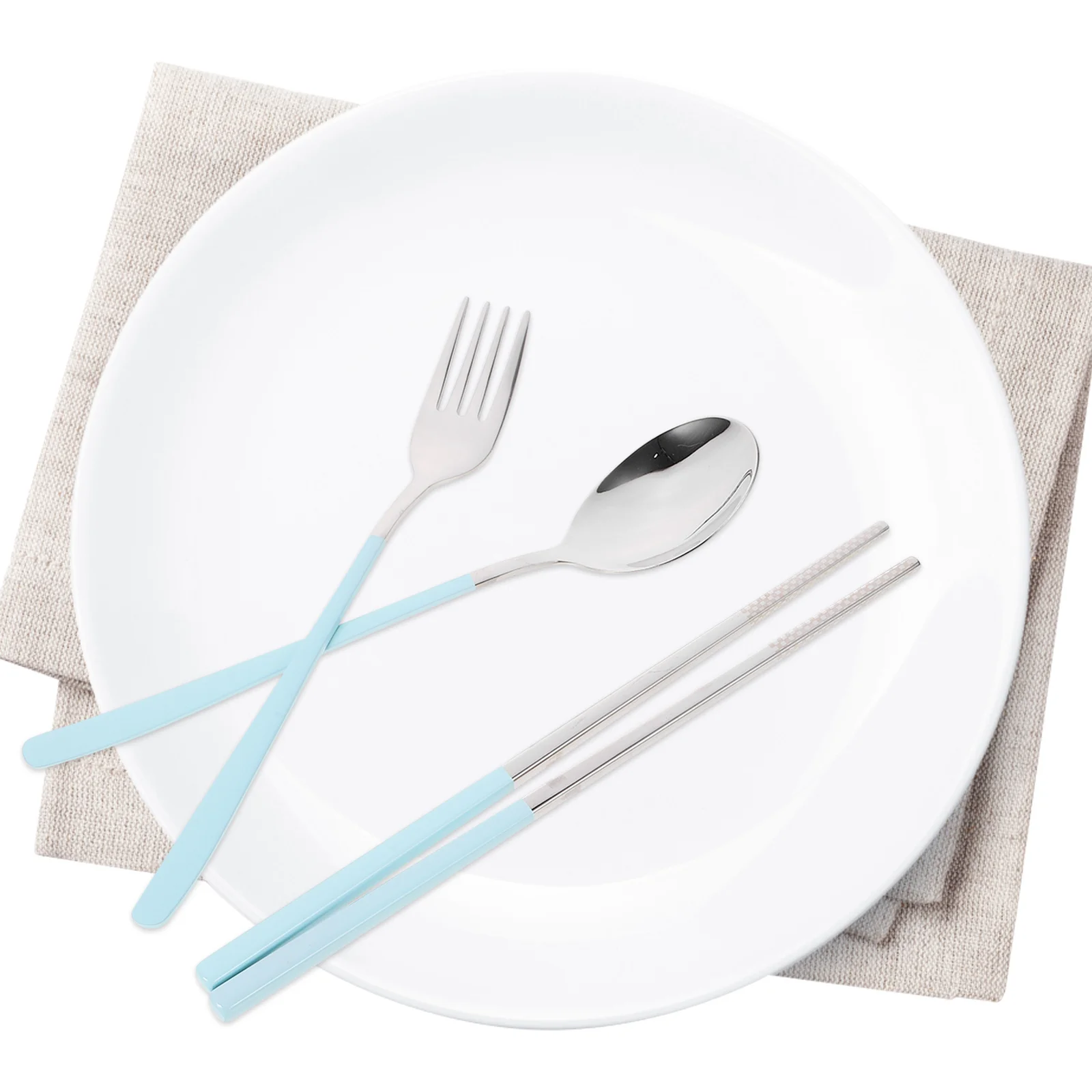 

1Set Outdoor Travel Tableware Set Stainless Steel Fork Spoon Chopstick Portable Reusable Utensil Kit with Storage Case