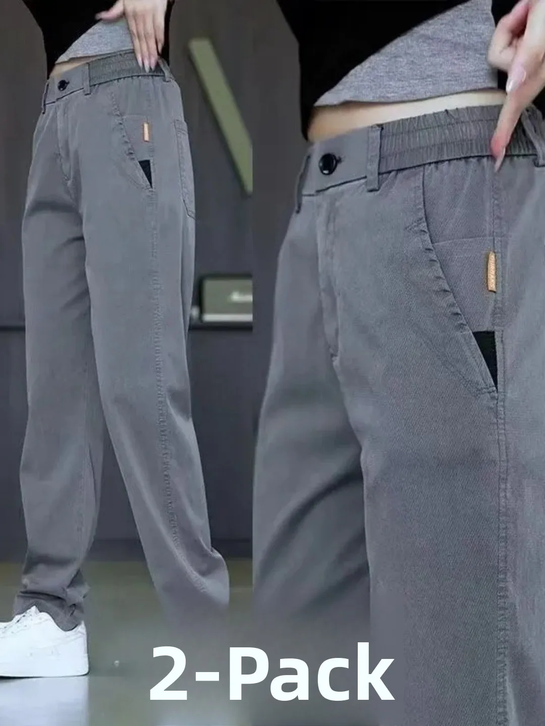 

Men's Summer Lightweight Elastic Ice Silk Loose Straight Leg Pants Qui Dry Breathable Workwear Trousers Faionable Casual ...