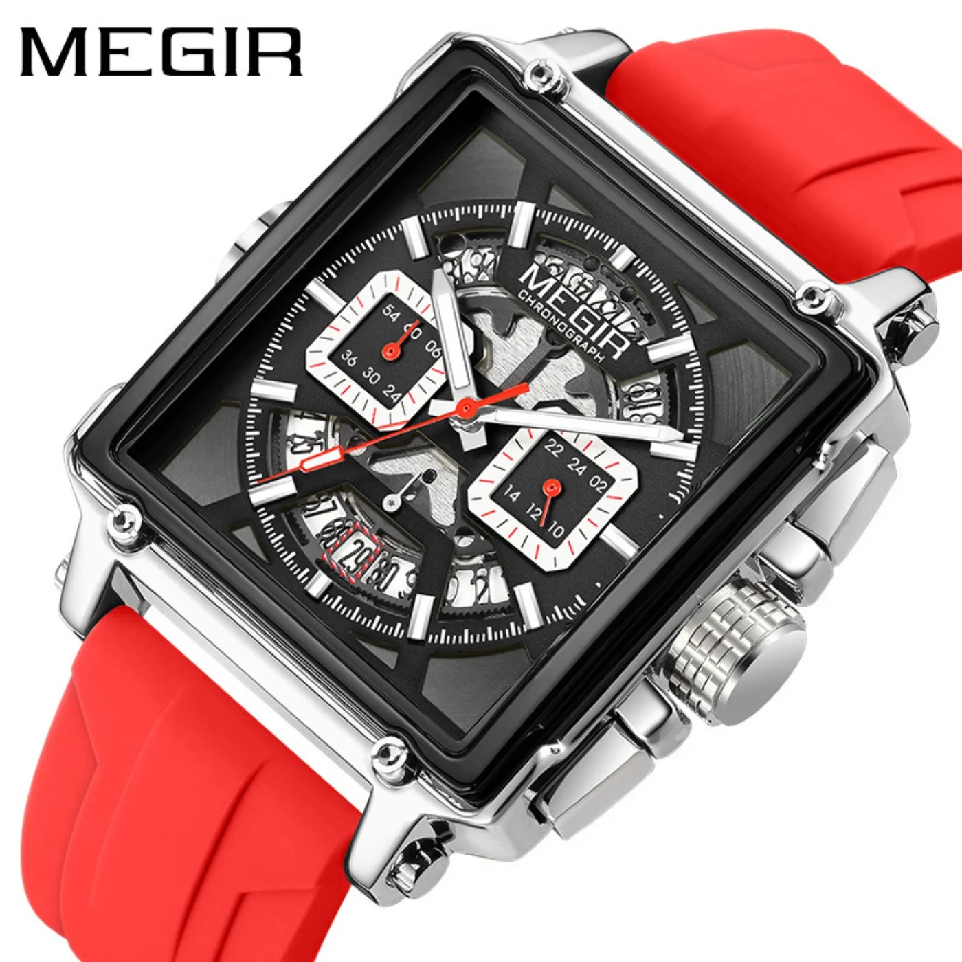 megir-ネイビーブルー-クォーツ時計-メンズ-クロノグラフ-防水腕時計-シリコンストラップ付き-発光針-日付表示-スクエアダイヤル-2233