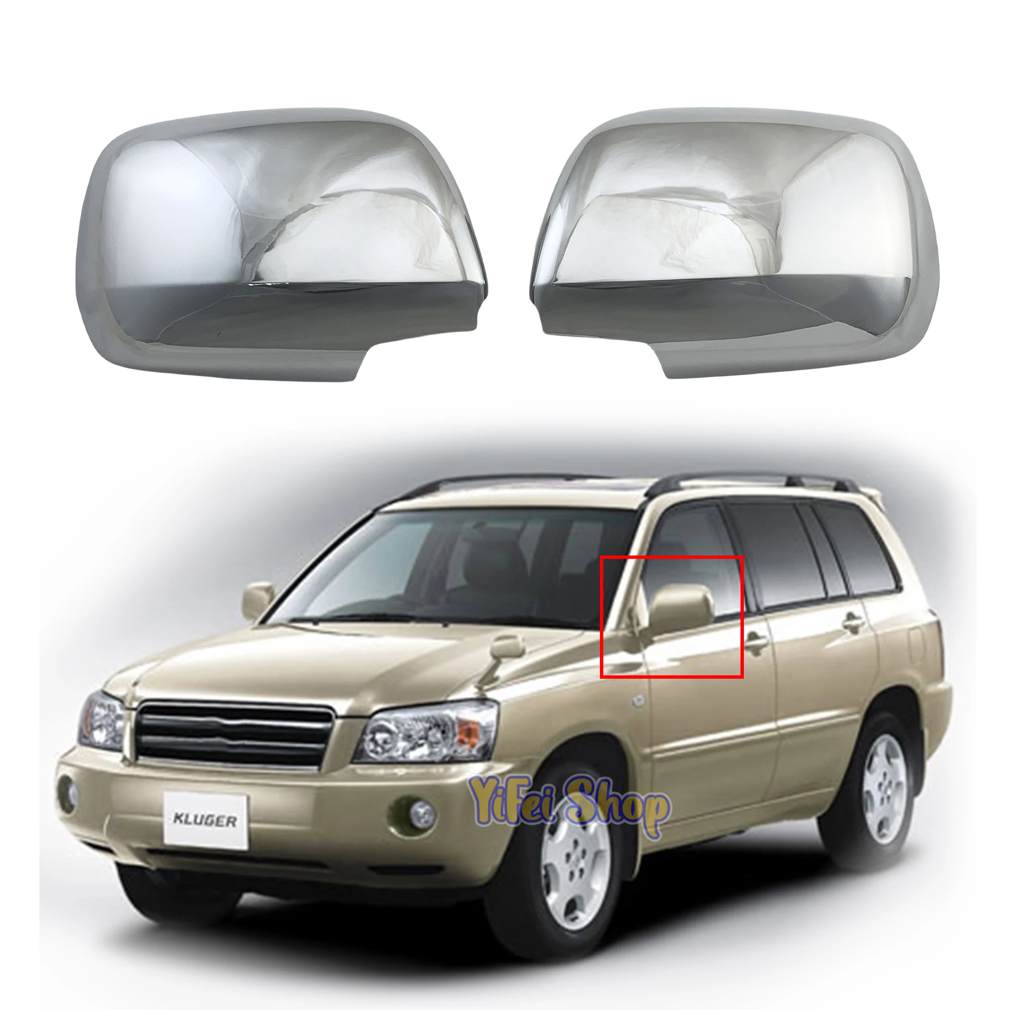 

For Toyota Kluger Highlander 1998 2000 2002 2003 Rearview Car Accessories Plated ABS Chrome Door Mirror Cover Trim Paste Style