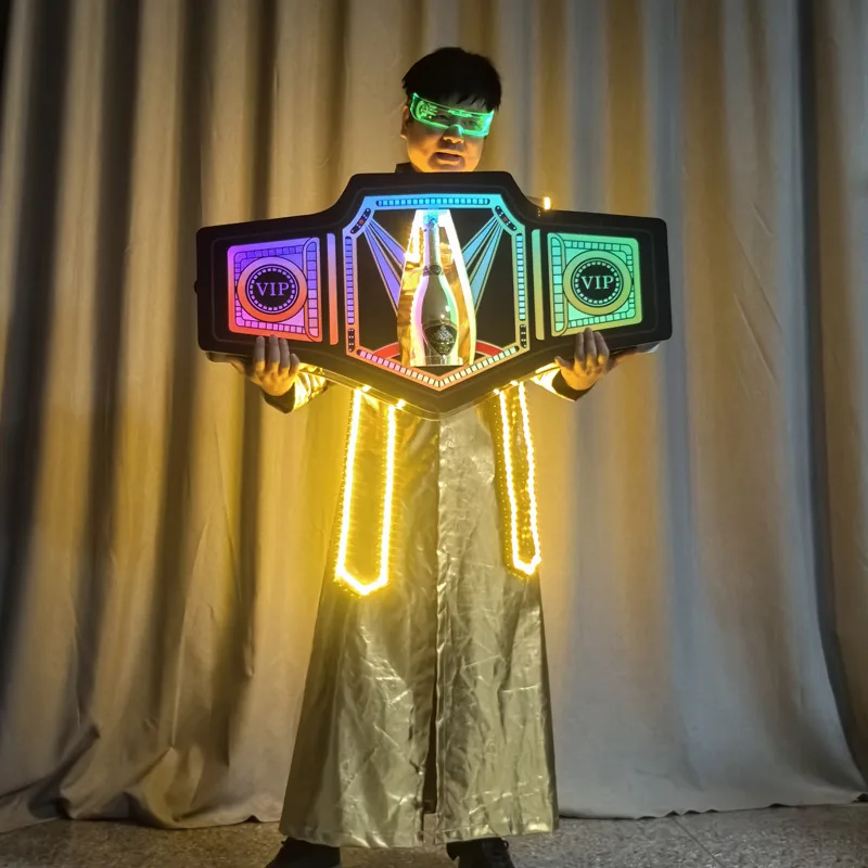 

Cross-border LED colorful light wine holder gold belt spade A champagne base bar KTV foreign wine rack hand display