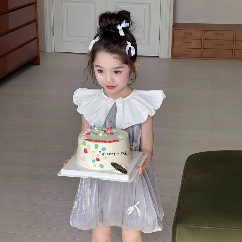 

Children's A-Line Flower Bud Princess Dress for Girls, Ruffled Collar Sleeveless Dress, New Summer Style 2025