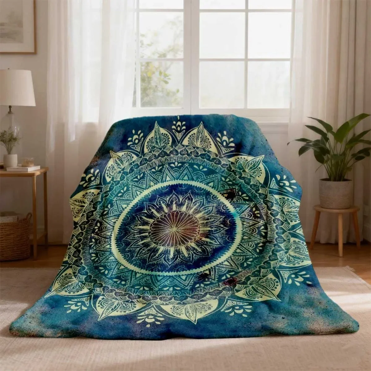 Luxurious Bohemian Mandala Print Throw Blanket Cozy Boho Decor for Living Room Couch Spiritual Fleece Lap Gift Winter Household