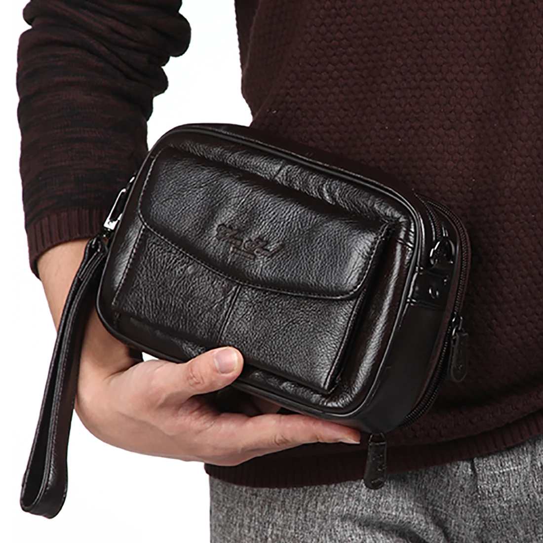 100% Genuine Leather Men Business Clutch Bags Mobile Phone Case Cigarette Purse Pouch First Layer Cowhide Male Handy Bag Wallet