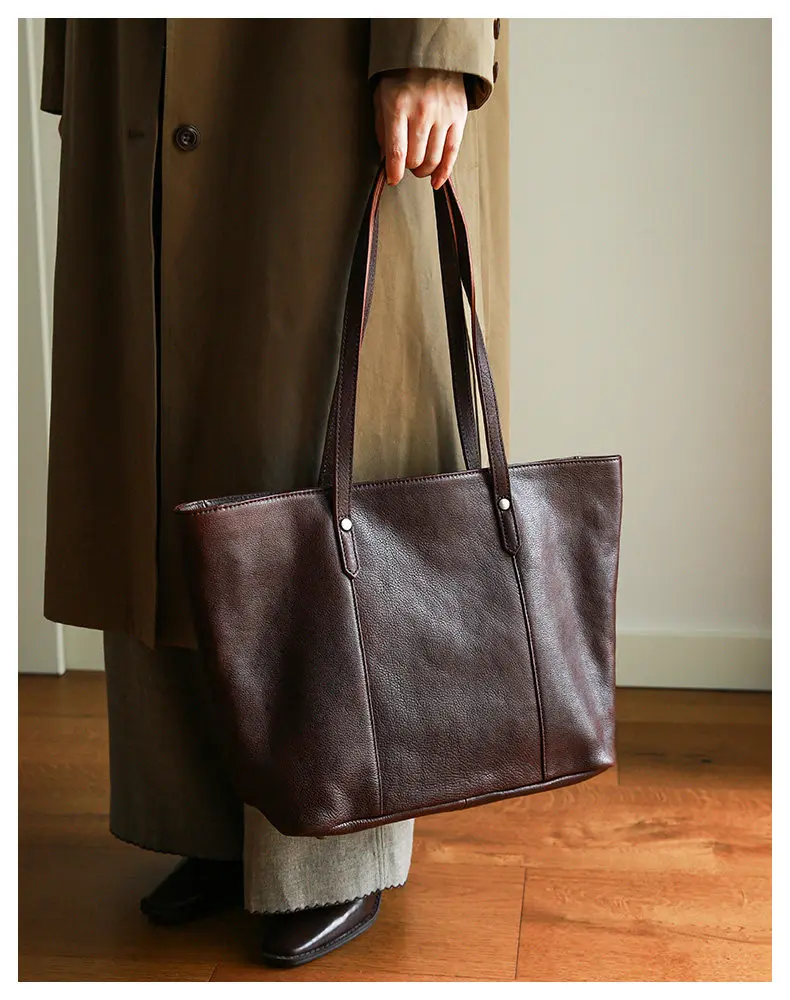PNDME einfache, handgefertigte Vintage-Tasche aus echtem Leder, große Kapazität, Damen-Handtasche, Freizeitmode, Einkaufstasche aus Rindsleder, Schultertasche – Detail 15