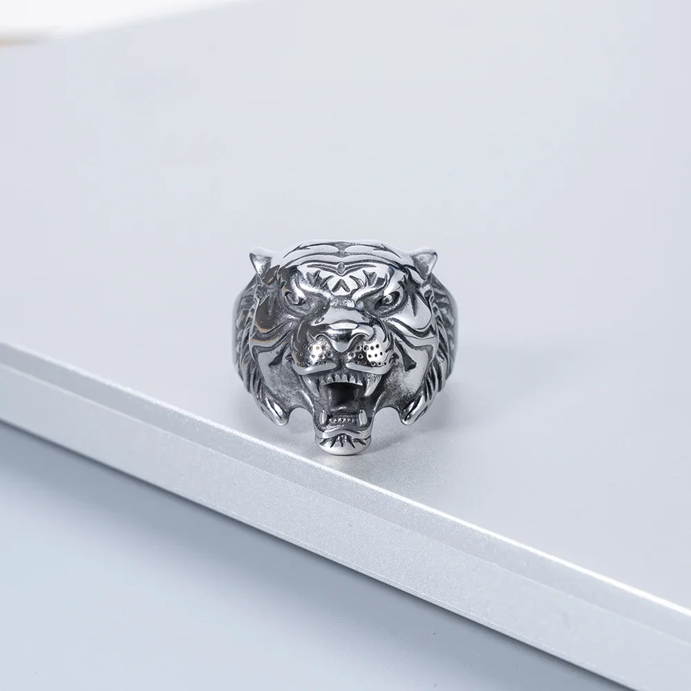 

High Quality Stainless Steel Tiger Head Signet Ring Hip Hop Vintage Edgy Bold Animal Rings for Trendy Men Jewelry
