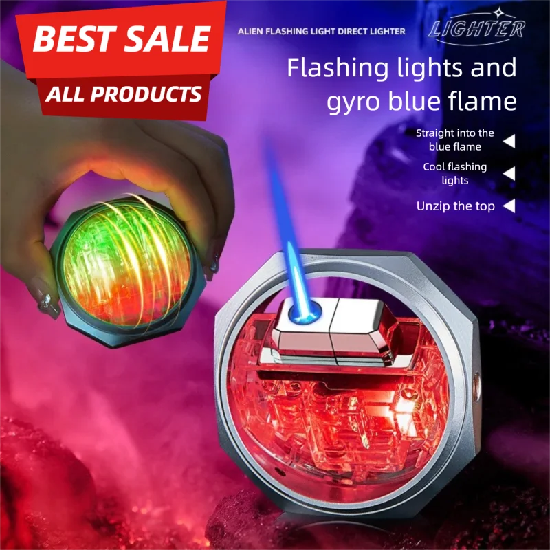 WBHJ-094， Transparent, mecha, decompression, gyroscope, cool colored lights, inflatable, windproof blue flame, alloy, lighter