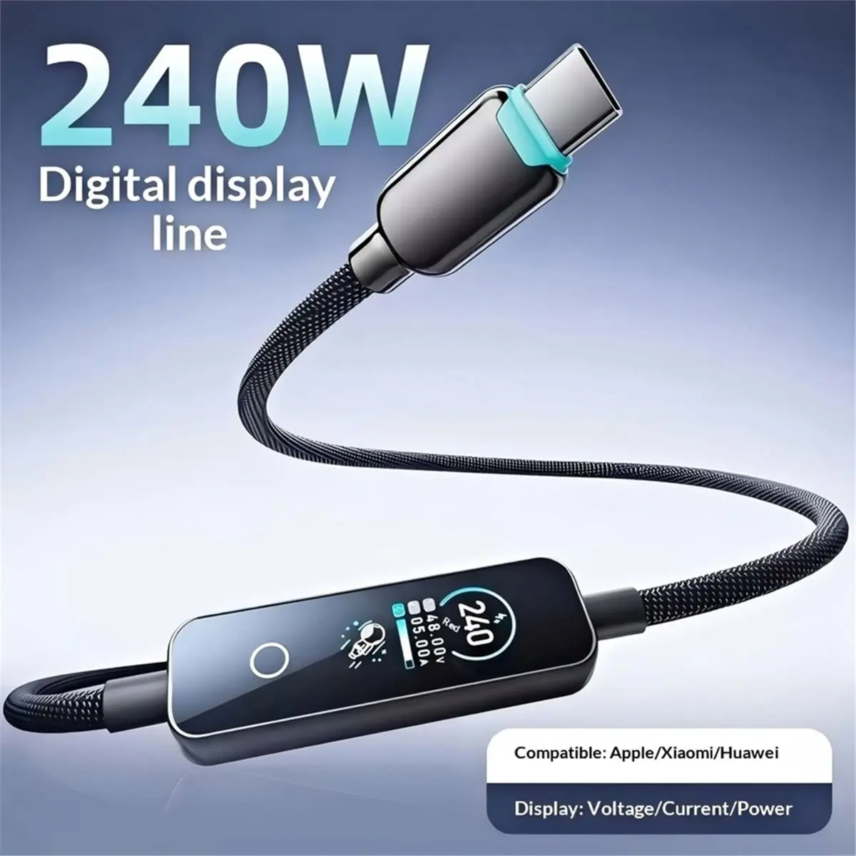 a60i-240w-usb-c充電ケーブル、ダイナミックtftディスプレイ搭載、リアルタイム電力表示、亜鉛合金製充電ケーブル、スマートフォン対応