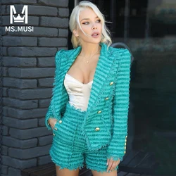 MSMUSI 2023 nuove donne di moda Sexy bottone di lana due pezzi Set Bodycon Party Turn Down Collar manica lunga Blazer Set corto vestito