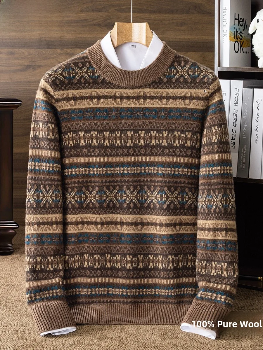 

Pure Wool Men's Knitted Sweater Thiened f High Collar Autumn Winter Sle Casual Comfortable Warm Breathable Woolen Base...