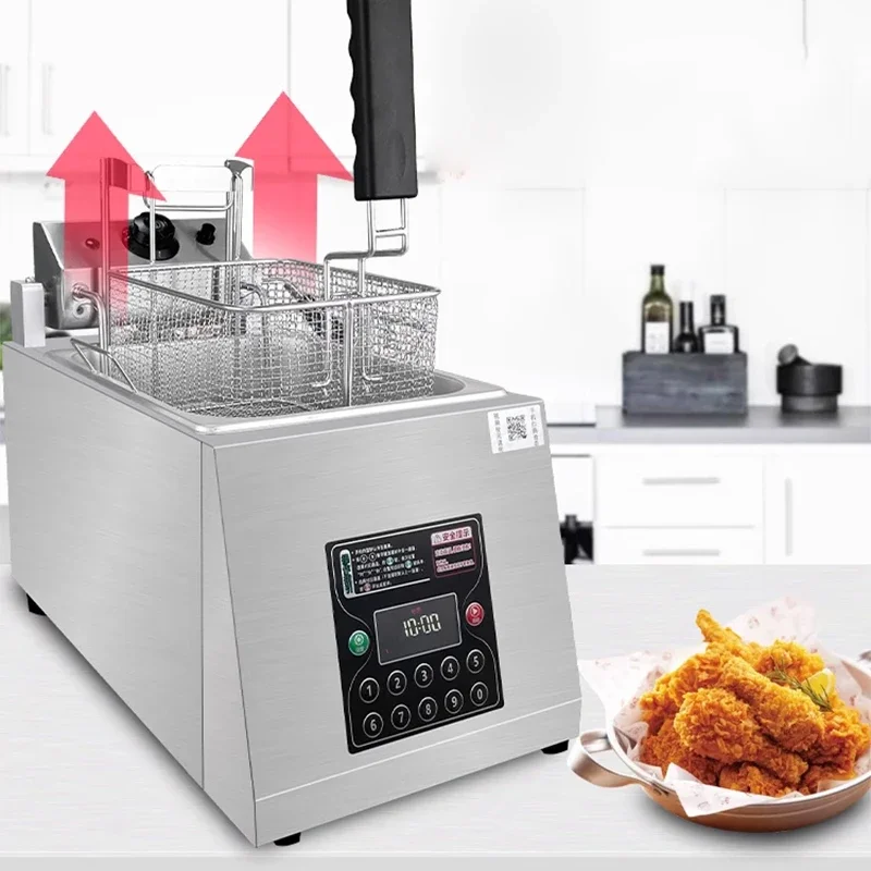 หม้อทอดไฟฟ้าแบบยกอัตโนมัติ8L เครื่องทอดแบบกระบอกเดี่ยว Ayam fillet อัจฉริยะสำหรับทอดเฟรนช์ฟรายส์