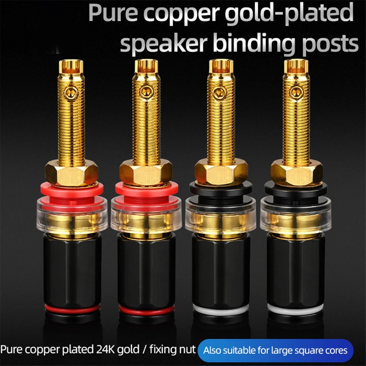 4Pcs Hifi Speaker Terminal Binding Post Pure Copper Gold Plated Amplifier Connector for Female Banana Jack Plug