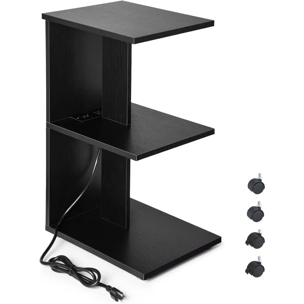 

Narrow Side Tables for Small Spaces USB Ports and Outlets Rolling Bedside, Slim Shelf Night Stand Living Room, Bedroom