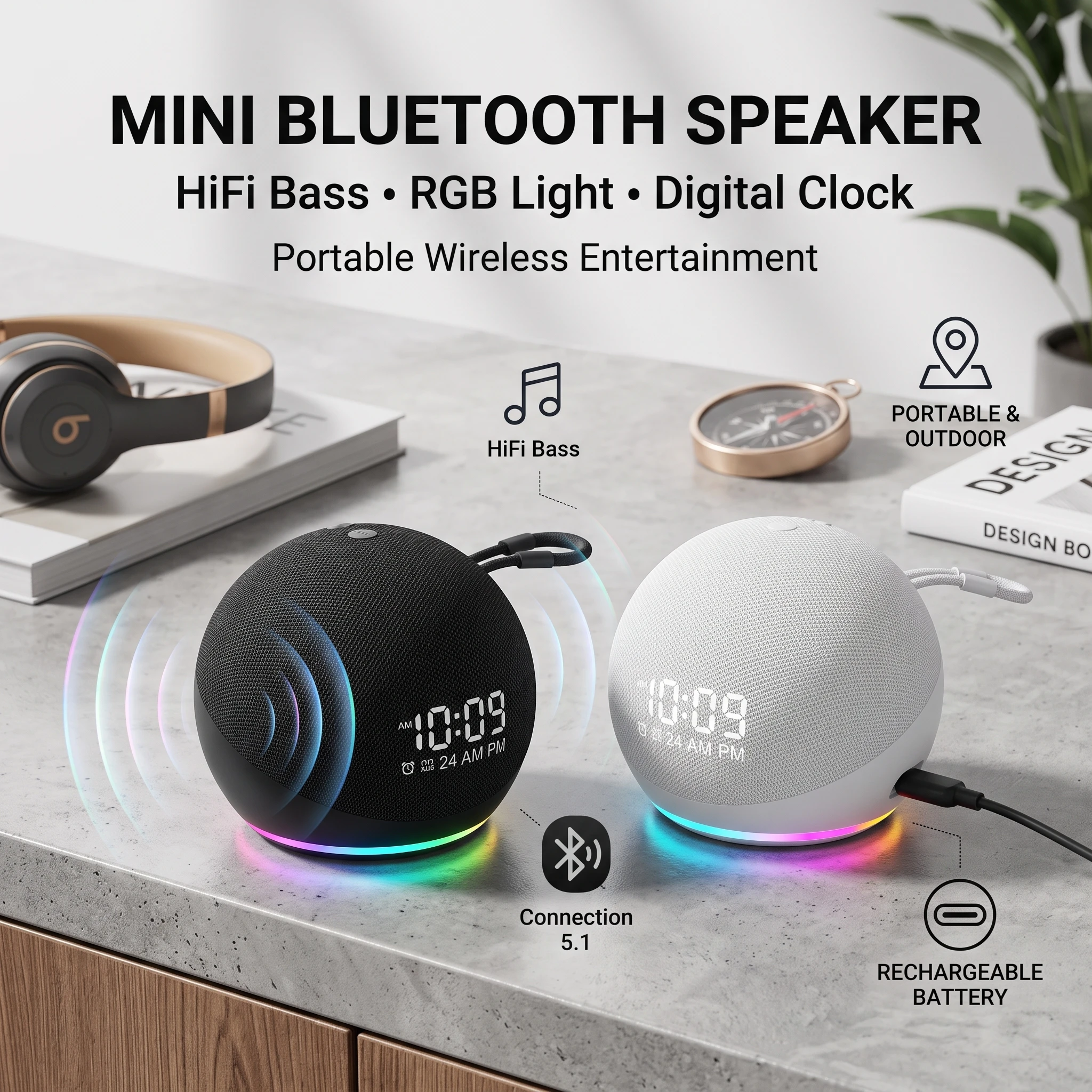 Best Seller Space Saving Bluetooth-compatible Speaker Alarm Clock With Rich Bass Modern Design Suitable For Dorms And Apartments