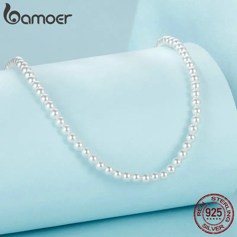 Women's 925 Sterling Silver Shell Pearl Beaded Necklace