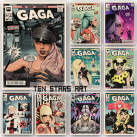 Lady Gaga Music Songs Vintage Comic Poster LoveGame Poker Face Beautiful Dirty Rich Vintage Comic Cover Art Canvas Print Decor